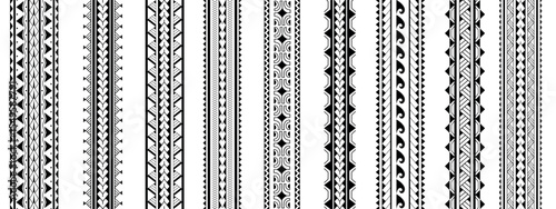Set of Maori Polynesian tattoo bracelets border. Tribal sleeve seamless pattern vector. Samoan bracelet tattoo design fore arm or foot.  Vertical pattern