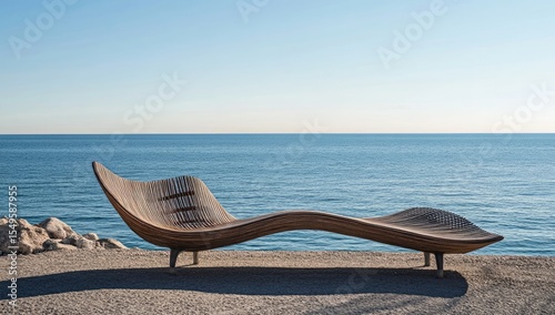 Wooden chaise lounge by the sea