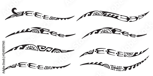 Set of tattoo Maori design. Ethnic decorative oriental ornament. Art tribal tattoo. Vector sketch of a tattoo Maori.