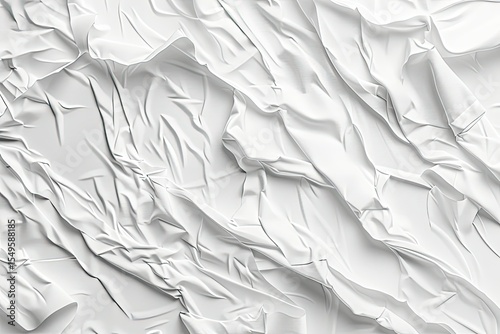 Glossy White Wrinkled Paste Poster Template Set Isolated Glued Paper or Fabric Mockup