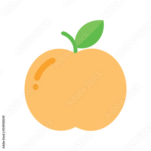 Fresh Orange Peach Fruit with Green Leaf Simple Vector Icon