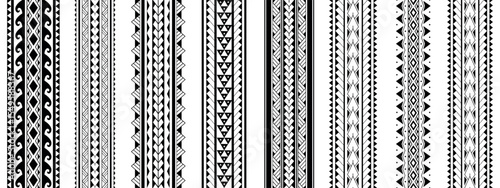 Set of Maori Polynesian tattoo bracelets border. Tribal sleeve seamless pattern vector. Samoan bracelet tattoo design fore arm or foot.  Vertical pattern