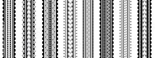 Set of Maori Polynesian tattoo bracelets border. Tribal sleeve seamless pattern vector. Samoan bracelet tattoo design fore arm or foot.  Vertical pattern