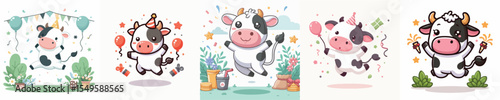 cute cow vector jumping celebration