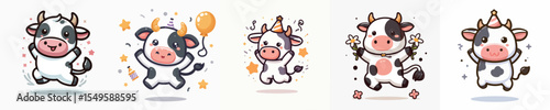 cute cow vector jumping celebration
