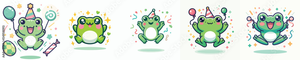 Obraz premium funny frog vector jumping celebration