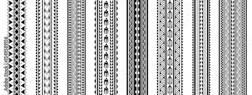 Set of Maori Polynesian tattoo bracelets border. Tribal sleeve seamless pattern vector. Samoan bracelet tattoo design fore arm or foot.  Vertical pattern