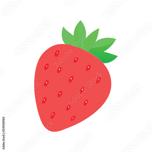 Bright Red Strawberry Fruit with Green Stem and Seeds Vector