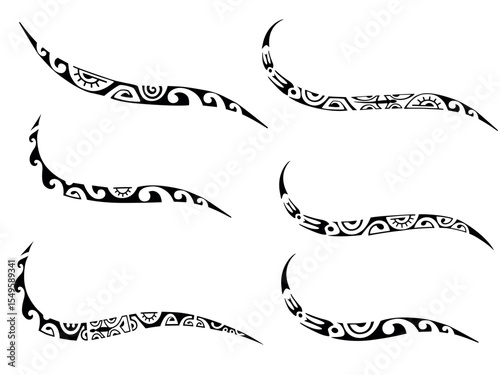 Set of tattoo Maori design. Ethnic decorative oriental ornament. Art tribal tattoo. Vector sketch of a tattoo Maori.