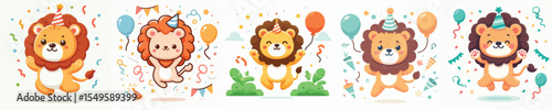 cute lion vector jumping celebration