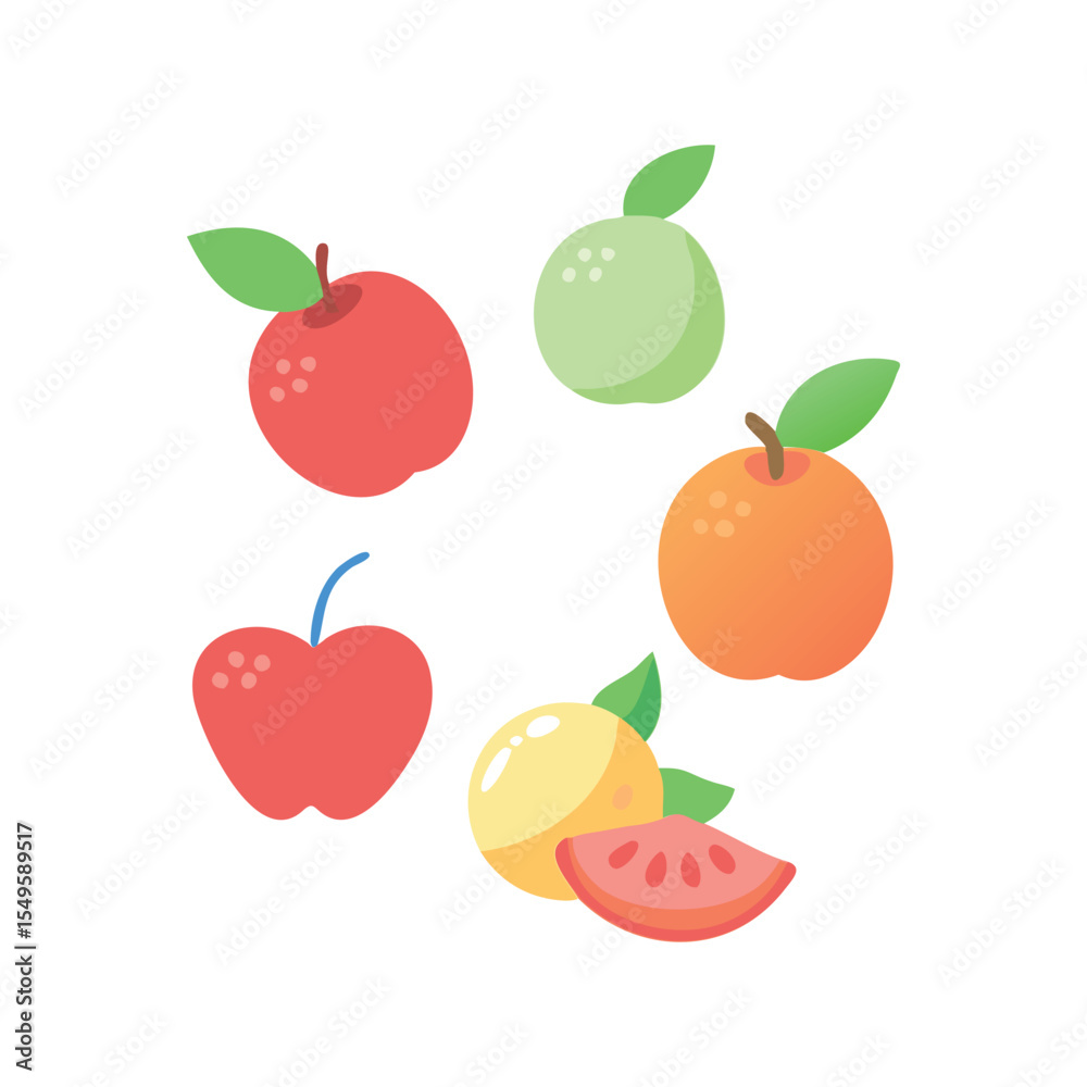 Naklejka premium Vibrant fruit icon set in playful flat vector style – ideal for healthy food branding and summer projects