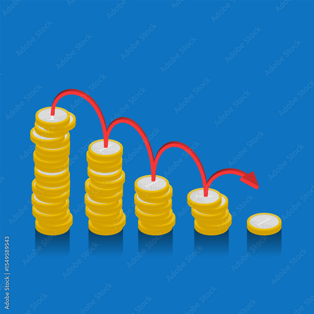 Infográfico de barras ilustrado com pilhas de moedas -Prejuízo Financeiro