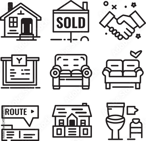 Real Estate Line Icon Set