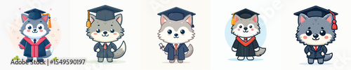 cute wolf vector in graduation costume