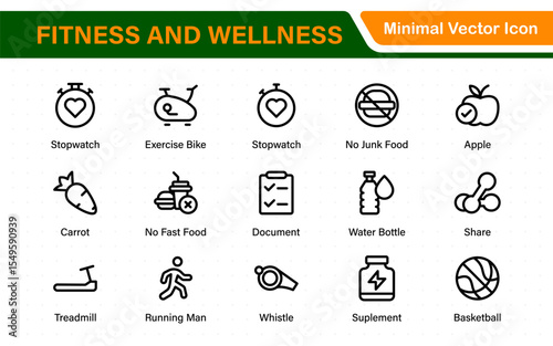 Set of fitness and wellness related line icons, wellbeing, mental health, healthcare, cosmetics, spa, medical. Outline icon collection.