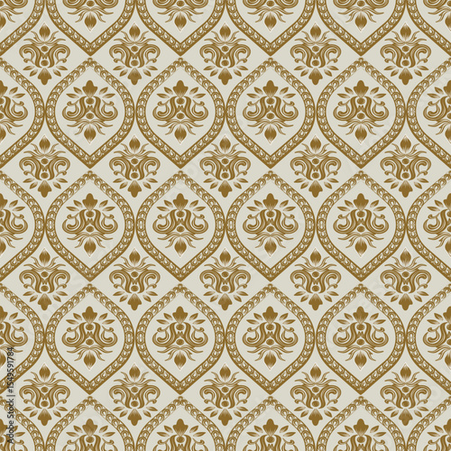 seamless damask pattern with brown abstract floral ornament, vintage design, vector illustration elegant for textile, wall paper, bedding, curtains, cushion cover, rug, scarf, upholstery fabric 