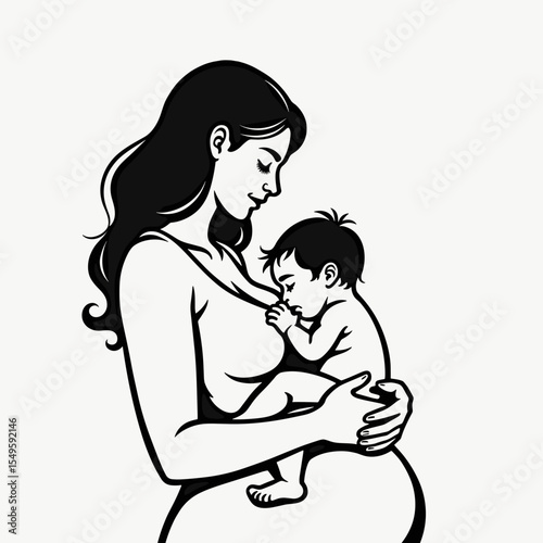 Nurturing mother lovingly breastfeeding her baby, bond of affection