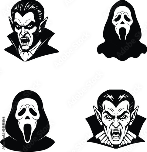 Halloween Ghost silhouette, vector, illustration, line art.