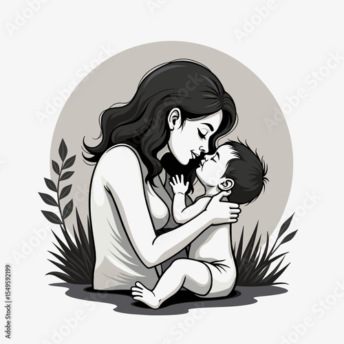 Loving mother kisses baby in gentle embrace, maternal affection