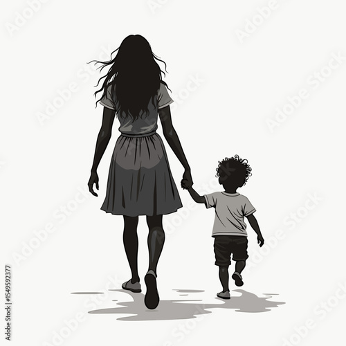 Mother and child walking hand in hand, family bond and togetherness