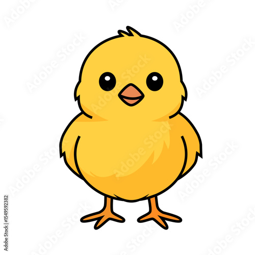 Cute little yellow chicken isolated on white background. Vector illustration.