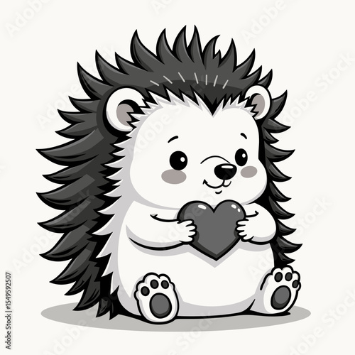 Cute hedgehog holding a heart, love and friendship concept