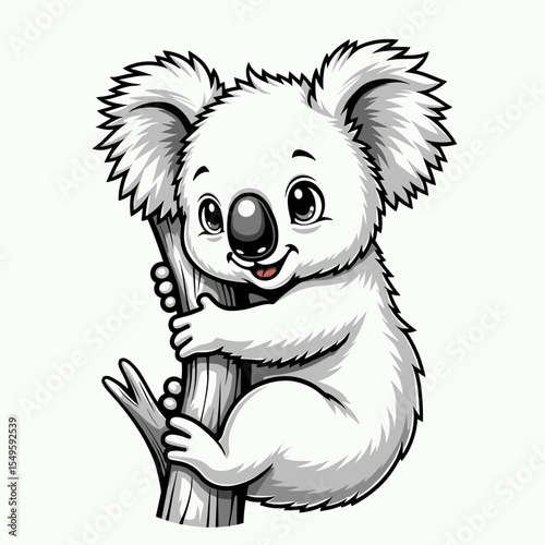 Playful koala climbing tree, cheerful wildlife illustration