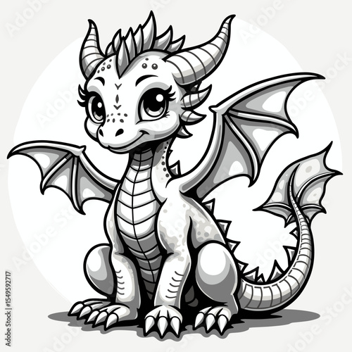 Cute cartoon dragon smiling, playful charm and fantasy appeal