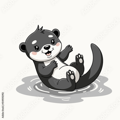Playful cartoon otter floating happily in water, joy and fun
