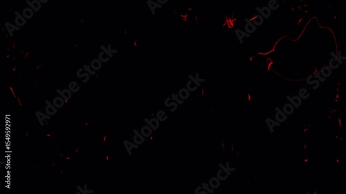 Red scratches and wires over a rough film texture. Retro chaotic effect for nostalgic overlay in 4K with alpha channel. Broken media look.