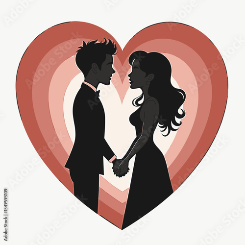 Romantic embrace between couple in heart, celebration of love