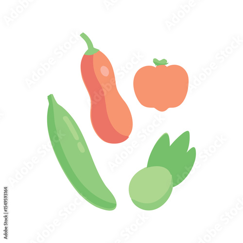 Set of vegetables flat vector illustration, colorful fresh food icons, healthy organic produce collection

