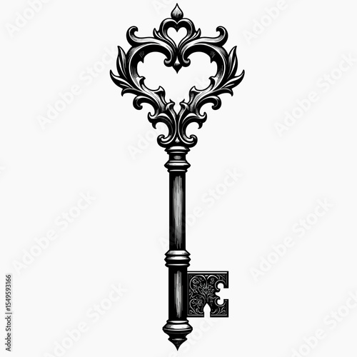 Elegant vintage key design, intricate details, unlocking possibilities