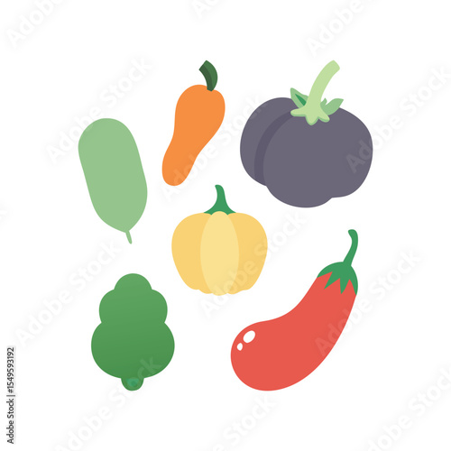 Set of vegetables flat vector illustration, colorful fresh food icons, healthy organic produce collection

