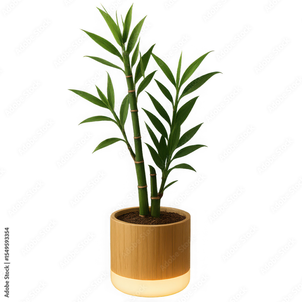 Fototapeta premium Tropical Green Plant in Wooden Flowerpot for Modern Indoor Decoration