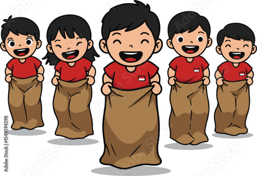 Cartoon children celebrating Indonesia independence