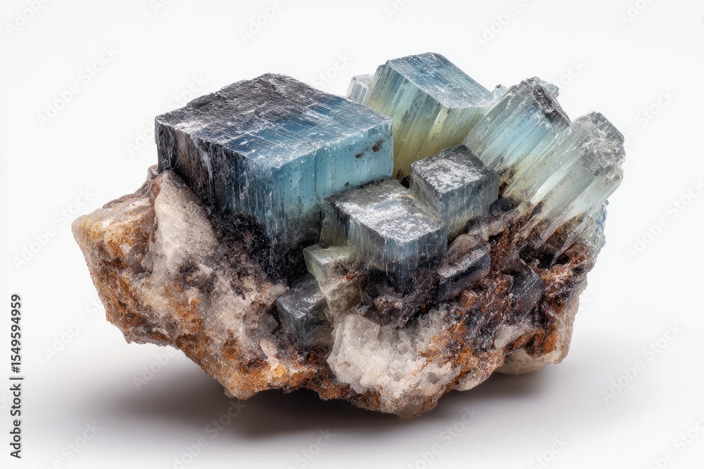 Fototapeta premium Close up image of a raw brucite crystal from a geological collection on a white backdrop