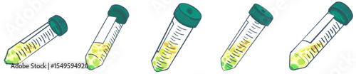 Hand Drawn Centrifuge Tube Collection Pastel Lab Test Tube Illustrations with Herbal Liquid for Na