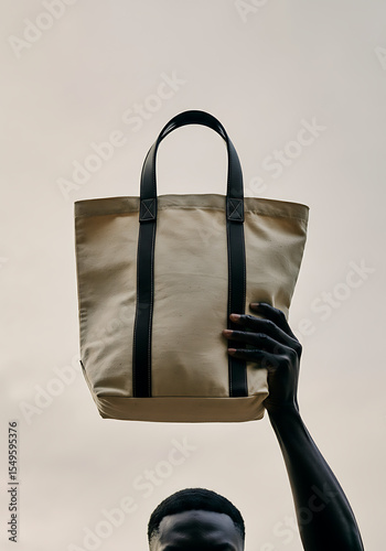 canvas tote bag held up, eco-friendly fashion accessory
