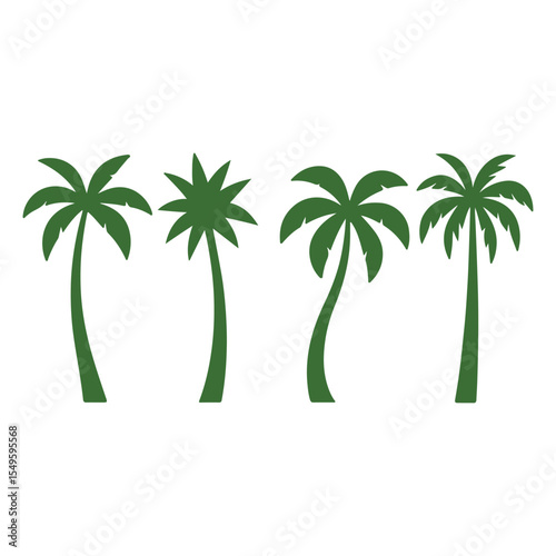 Collection of green palm tree silhouettes vector
