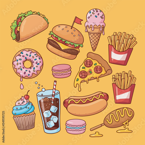 fast food icons set