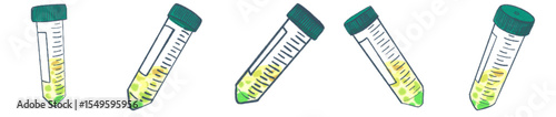 Hand Drawn Centrifuge Tube Collection Pastel Lab Test Tube Illustrations with Herbal Liquid for Na