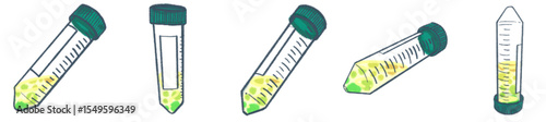 Hand Drawn Centrifuge Tube Collection Pastel Lab Test Tube Illustrations with Herbal Liquid for Na