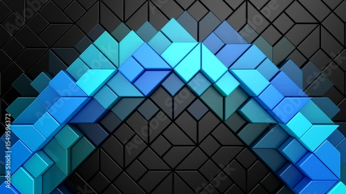 Geometric Shapes Form a Wave. Abstract motion, two color, 3d rendering, 4k resolution
