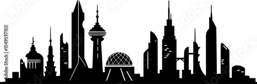 uturistic cityscape, floating islands, flying saucers, sci-fi architecture, monochrome, minimalist, clean lines, sleek design, utopian vision, digital illustration