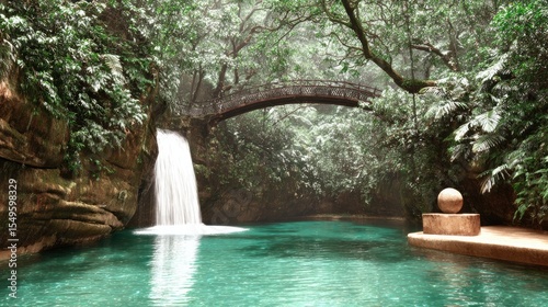Peaceful waterfall in lush forest
