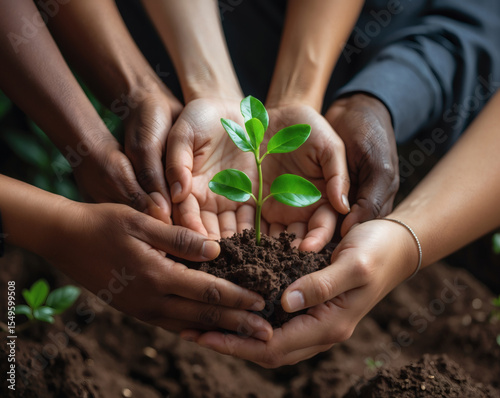 Unity in nurturing nature through collective hands and care in a vibrant garden setting during the lush spring season
