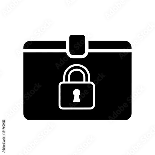 Secure locked treasure chest icon for finance and data protection A solid glyph symbol of a treasure box with a padlock representing wealth safety privacy and valuable assets