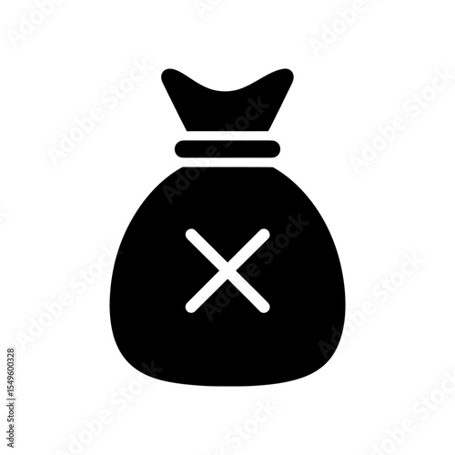 Money bag with a cross mark icon symbolizing financial loss a failed transaction or declined payment A vector glyph for debt risk poverty or a cancelled purchase