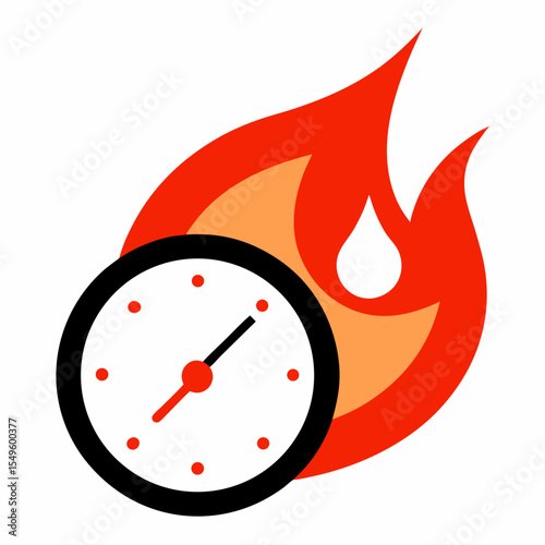 red alarm clock with fire